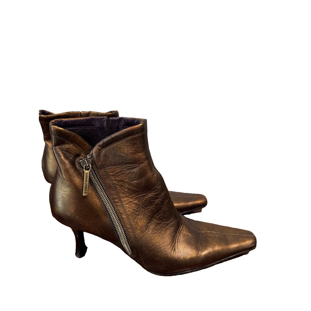 Donald J Pliner Heeled Booties Ankle Boots Bronze Leather 6 M Pointed Toe Zip